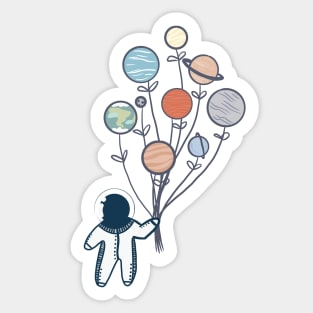 Cool Spaceman Astronaut in Outer Space With Planets Balloons Sticker